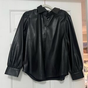 Chicos Black Faux Leather Button-Up Shirt